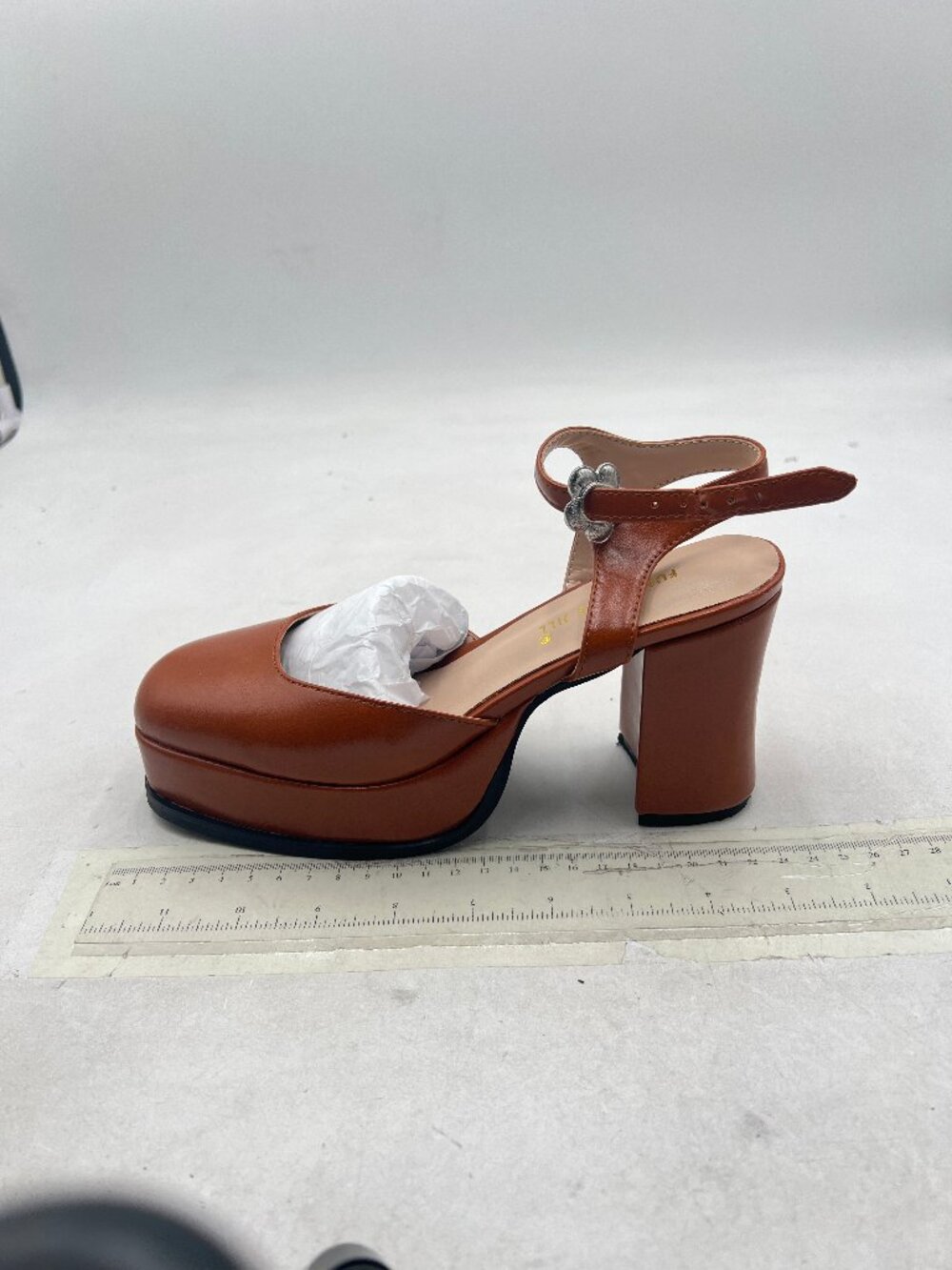 FSJ Light Brown Closed Toe Platform Ankle Strap Block Heel Pumps Office Shoes